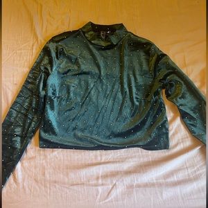 Forever 21 Velvet Mockneck Long Sleeve Crop Shirt